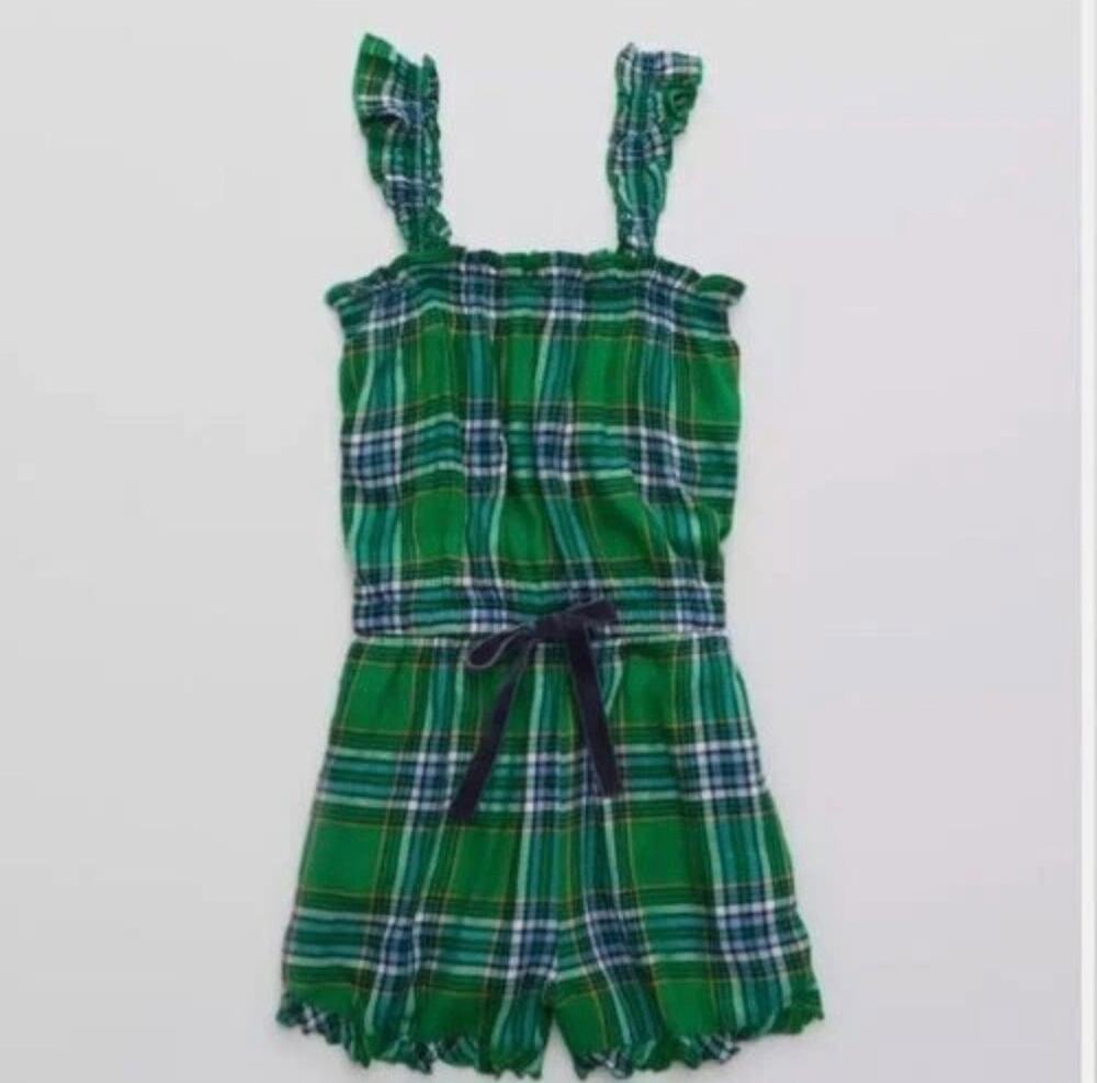 Aerie Plaid Flannel Ruffle One Piece Romper Pajamas Sleepwear Velvet Tie NWT XXS